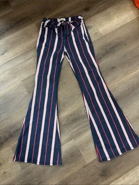 Shyanne Navy Stripe Flare Wide Leg Jeans